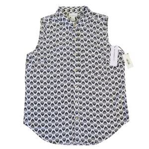 Liz Claiborne Womens Sleeveless Feather Print Blouse M White/Black NEW Button Up